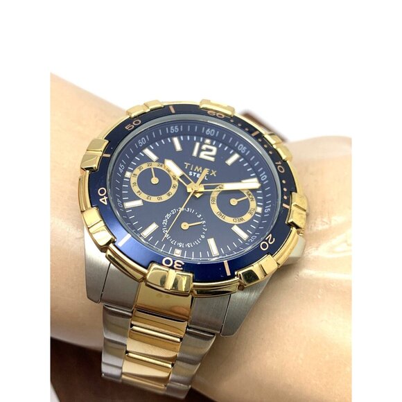 Timex Men's Watch TW2T50700 Quartz Blue Dial Two Tone Stainless Steel 44mm - Picture 5 of 13
